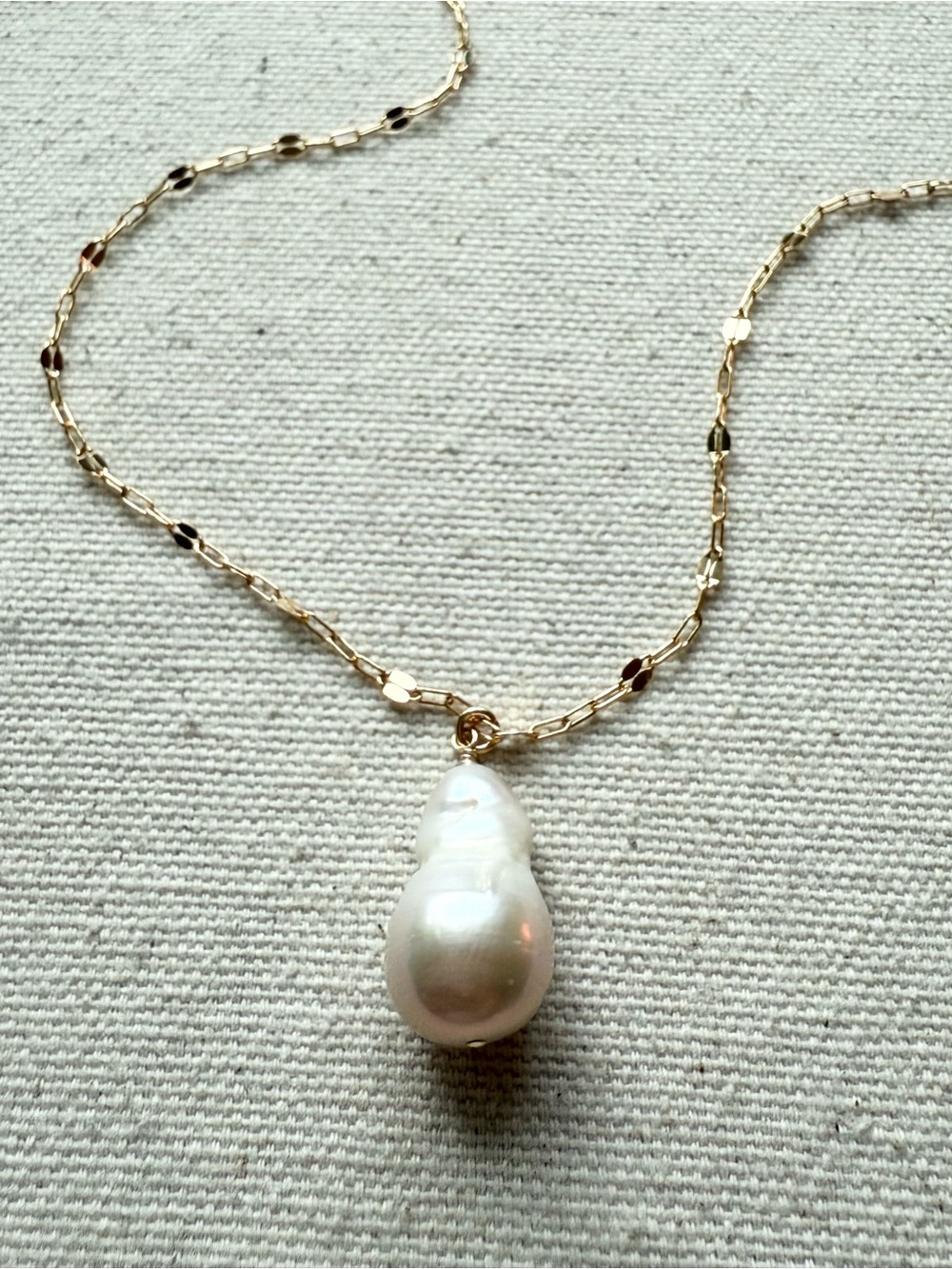 Baroque Pearl Drop 14K Gold Filled Sequin Chain
